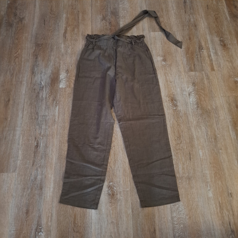 SHEIN Paperbag Waist Trousers Olive Green Brown Size 6 NWOT
